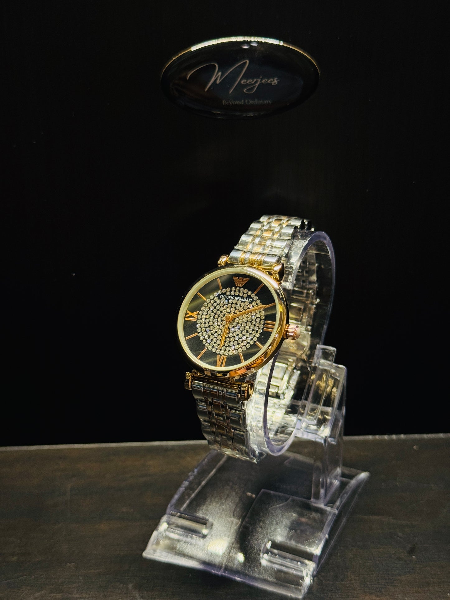 Emporio Armani Black Dial – Crystal Dot Two-Tone Edition