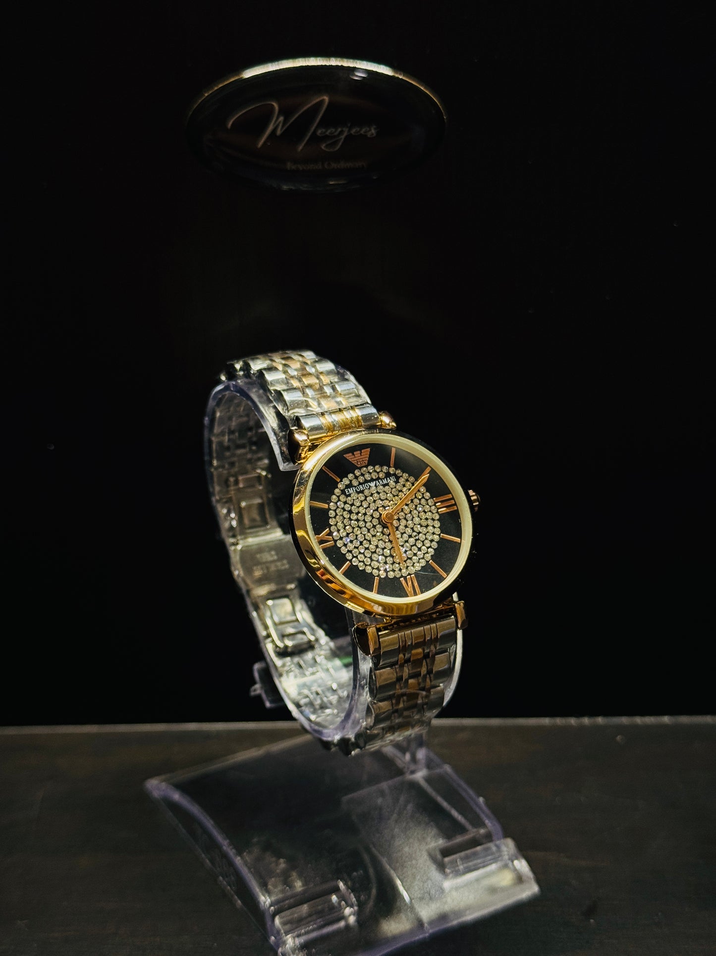 Emporio Armani Black Dial – Crystal Dot Two-Tone Edition
