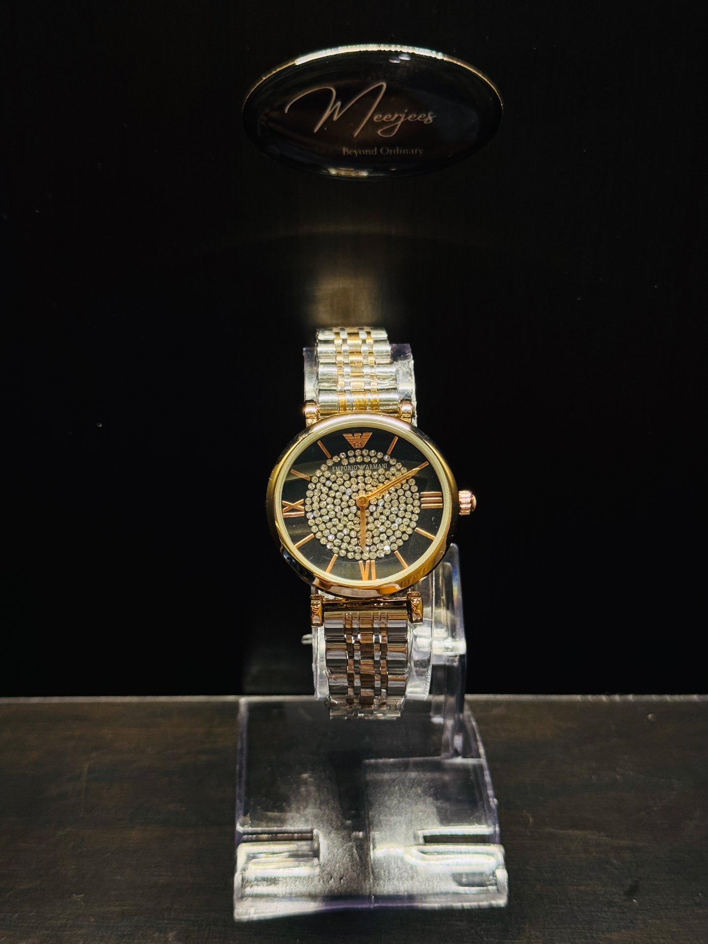 Emporio Armani Black Dial – Crystal Dot Two-Tone Edition